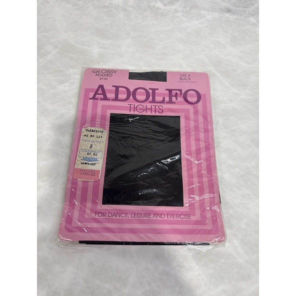 Vintage Adolfo Glossy Footed Tights Size B Black NOS NWT Deadstock 80s Dance NOS